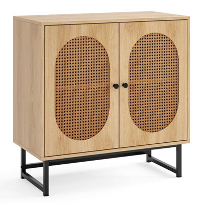  - Rattan Storage Cabinet 2 Doors Adjustable Shelf Metal Legs Sideboard Natural