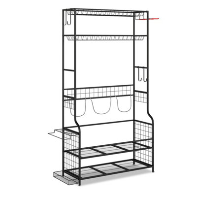 Golf Bag Stand With Hooks Black Steel Club Organizer Rack
