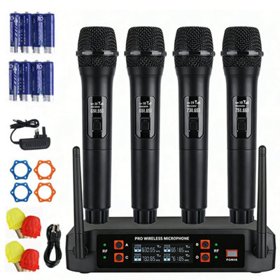 Channel Uhf Wireless 4 Microphone Mic System Cordless Handheld from B&Q