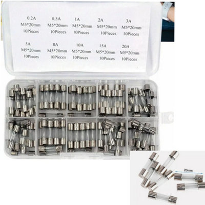 100Pcs 5X20mm Quick Blow Glass Tube Fuse Assorted Kit Fast Action from B&Q