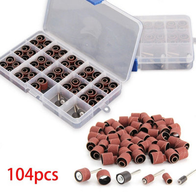 104Pcs Sanding Band Drum Sleeve 60 120 320 Grit 4 Mandrel Dremel Rotary Tool from B&Q