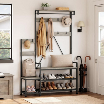  - Coat Rack Hall Tree Bench Hook Shoe Storage Coat Storage Grey
