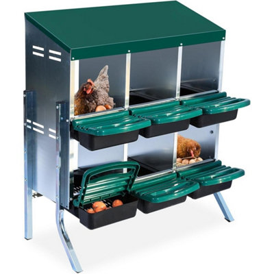 2-Tier Chicken Nesting Box 6 Compartment Metal Chicken Laying Box Egg