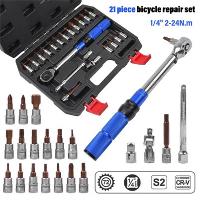 21Pcs 1/4" Drive Bike Torque Wrench Set 2-24 Nm Mtb Bicycle Tool Kit Torx Sockets Bar from B&Q