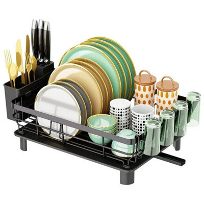 Steel Dish Drainer Rack With Drip Tray Cutlery Holder Plate Rack Kitchen Sink