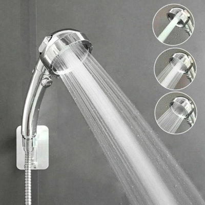 High Pressure Bath Shower Head 3 Mode Large Chrome Handset Heads Water Saving from B&Q