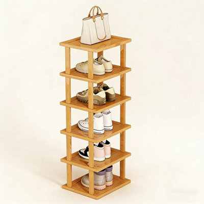 6-Tier Bamboo Shoe RackVertical Space Saving Shoe Organizer Corner Shelf from B&Q