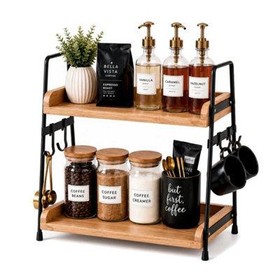 2 Tier Natural Wooden Spice Rack Kitchen Countertop Stand Organize Storage Shelf from B&Q