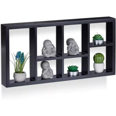  - Black 7-Compartment Floating Space Saving Wall Shelves