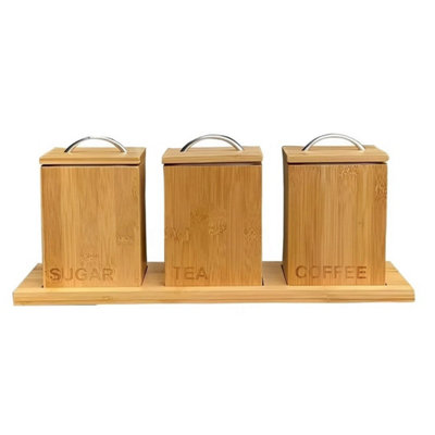 Set Of 3 Bamboo Tea Coffee Sugar Storage Jar Set Jars from B&Q
