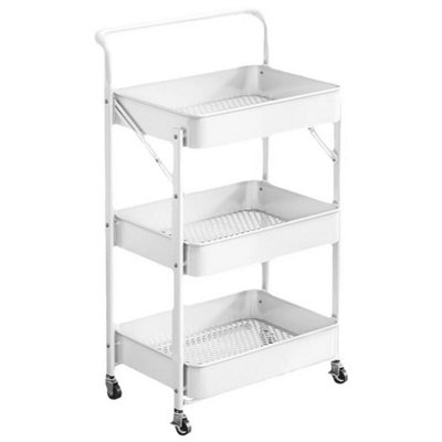  - White 3-Tier-Folding Trolley Cart Storage Rack