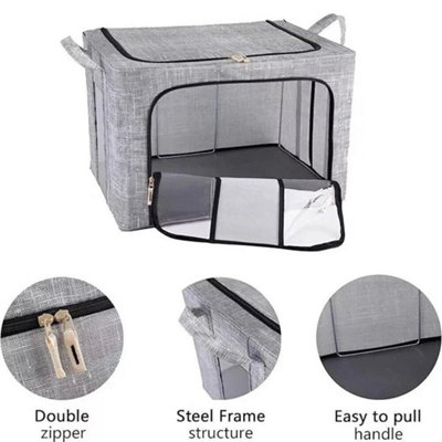  - 3Pcs 66L Folding Storage Box Made Of Thick Fabric Steel Frame Wardrobe Organizer