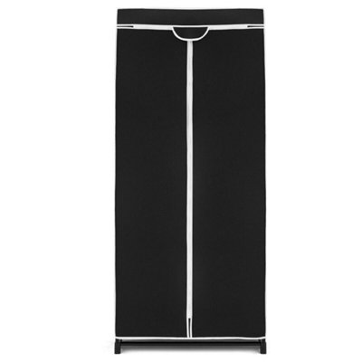  - Single Folding Clothes Closet Fabric Wardrobe With Hanging Rail Black