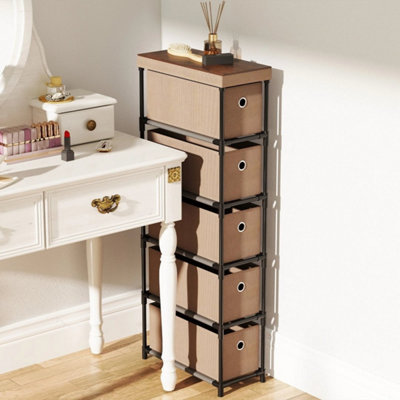  - Slim Storage Tower Space-Saving Chest Of Drawers-Brown