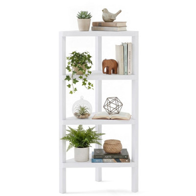  - 4-Tier Corner Shelf Stand With Slatted Shelves Modern Display Rack White