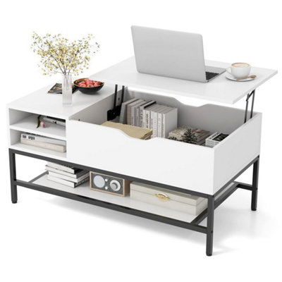  - Lift Top Coffee Table Living Room Table With Hidden Compartment White