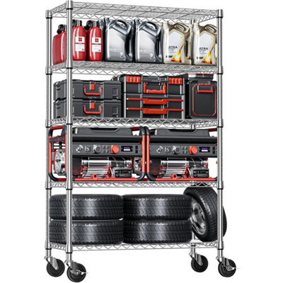  - Steel Storage Shelving 5-Tier Utility Shelving Unit With Wheels Wire Rack