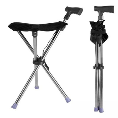 Adjustable Aluminium Walking Stick Seat Folding Cane Stool 150Kg from B&Q