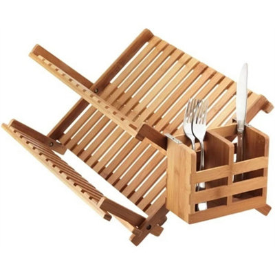 Dish Drainer Cutlery Rack Bamboo Set Of 2 Foldable Wooden from B&Q
