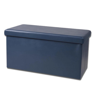  - Navy Blue Foldable Storage Ottoman Bench Multi Functional