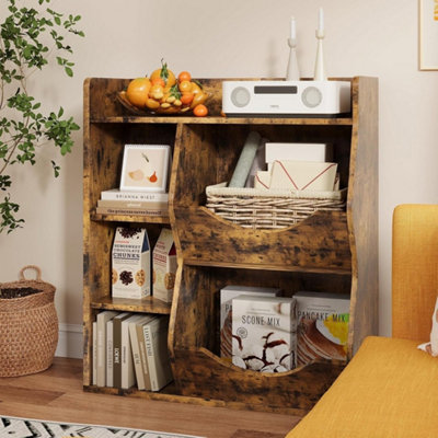  - Bookshelf 4 Tier Wooden Book Shelf With Display Stand Rustic Brown