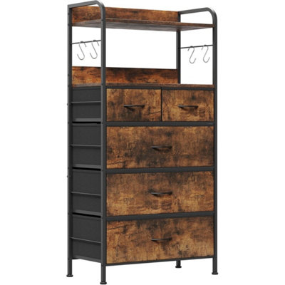  - Wood Storage Tower Chest Of Drawers 5 Drawer Storage 4 Hook Dresser