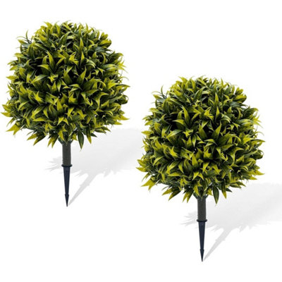 Set Of 2 Artificial Cedar Topiary Ball Tree Ground Spike Faux Plant from B&Q