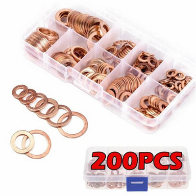 200Pcs Assorted Copper Car Engine Crush Washers Gasket Kit from B&Q