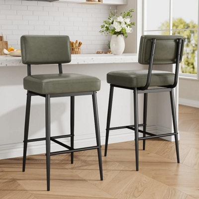  - 2Pack Counter Height Bar Stool Faux Leather Upholstered Barstool