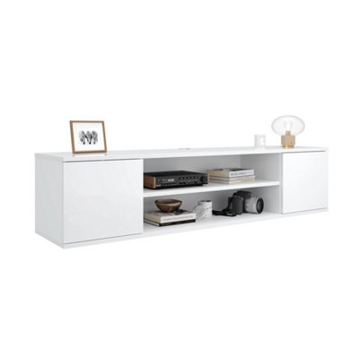 White High Gloss Floating Tv Stand 130Cm 2 Door Storage Cabinet Unit from B&Q