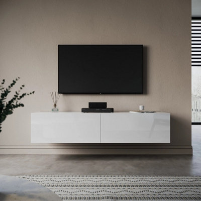 White 140Cm High Gloss Tv Cabinet Wall Mounted Floating Unit from B&Q