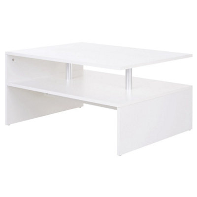  - White 2-Tier Coffee End Table With Open Shelf