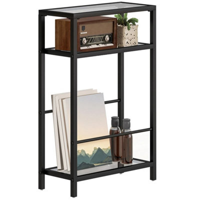 Black Slim Side End Table With Tempered Glass Tabletop from B&Q