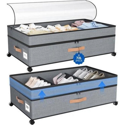 2Pcs 72L Underbed Storage Box With Wheels Lid Dustproof from B&Q