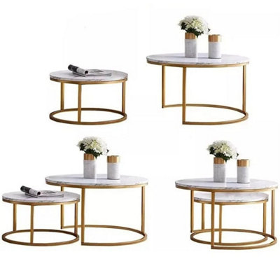  - White Nesting Coffee Tables Set Of 2 Round Stacking Sofa Side Tables