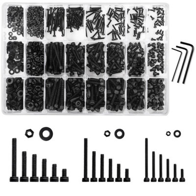 1080Pc M2 M3 M4 Black 304 Stainless Steel Hex Bolt Nut Washer Set Screw Assort from B&Q