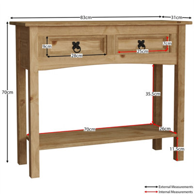  - Corona 2 Drawer Solid Pine Mexican Console Table Rustic Living Room