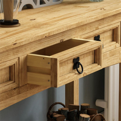  - Corona 3 Drawer Solid Pine Mexican Console Table Rustic Living Room Furniture