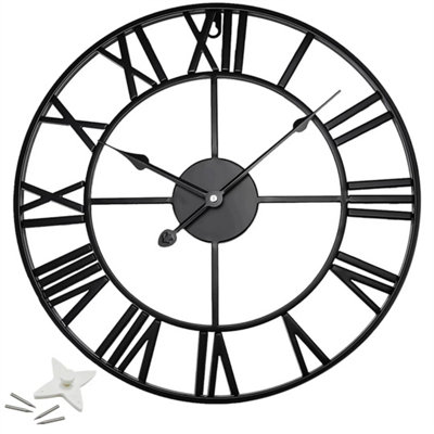 60Cm Skeleton Metal Roman Wall Clock Big Numerals Giant Open Round from B&Q