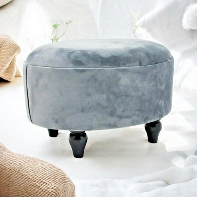 Grey Deluxe Ottoman Oval Footstool Lounge Padded Footstool from B&Q