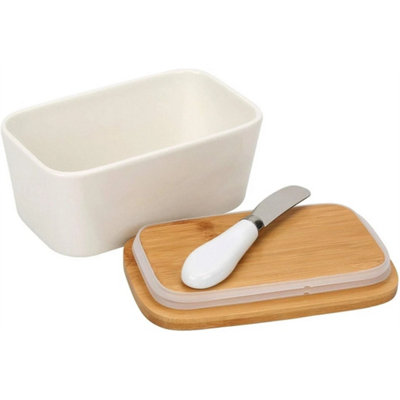 Butter Dish Porcelain Bamboo Lid Insulated Storage from B&Q