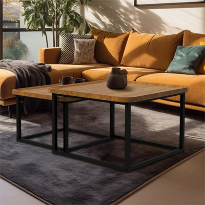 Wooden Nesting Tables Square Coffee Table Space Saving Side End Table