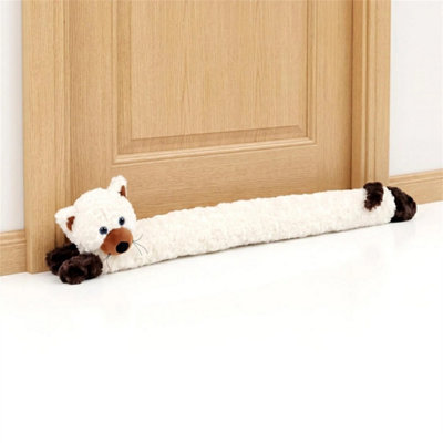 Draught Excluder Novelty Draft Door Stopper Soft Fabric Fleece Cream Cat Design from B&Q
