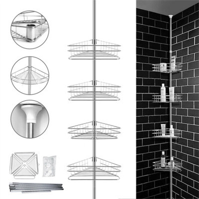 Stainless Steel 4 Tier Non Rust Telescopic Bathroom Corner Shelf Rack Shower Caddy Organizer from B&Q