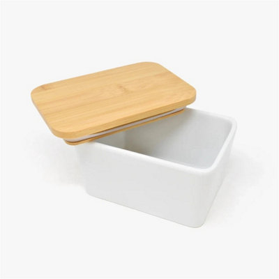 Butter Dish With Lid Ceramic Porcelain Storage Container Kitchen Holder White from B&Q