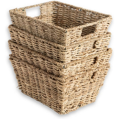 Seagrass Storage Baskets Set Of 4 Natural Hand-Woven Hampers Organise from B&Q