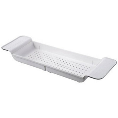  - White Bath Rack Extendable Over Bathtub Rack Plastic Shelf Wine Soap Holder Caddy Tray