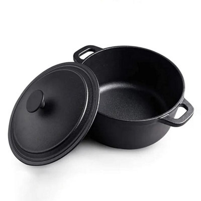 2.2L With Lid Cast Iron Stew Pot Skillet Stockpot Casserole Dish Soup Pot With Lid & Handle from B&Q