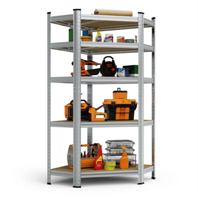  - 5 Tier Hammer Grey Galvanised Steel Corner Garage Shelving