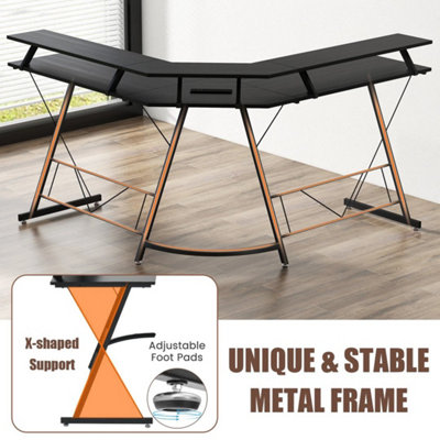  - L-Shaped Computer Desk With Outlets Usb Ports Corner Gaming Desk Black